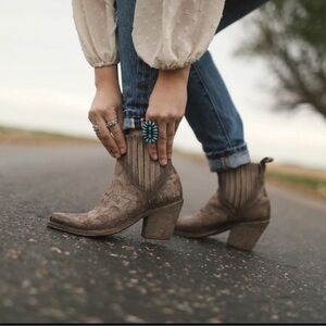LIBERTY Black Textured Brown Ankle Boots